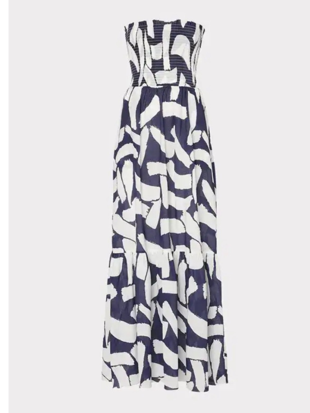 MILLY CABANA Olen Graphic Brushstroke Strapless smocked maxi dress